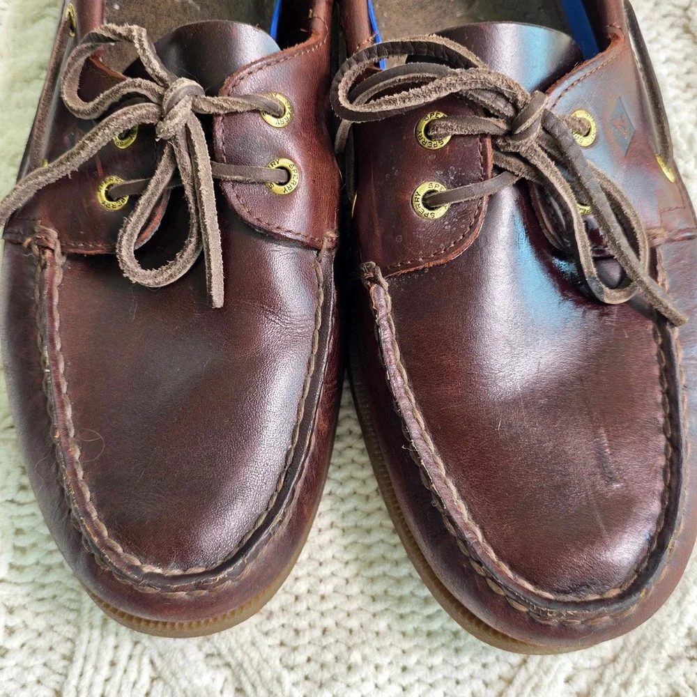 Sperry Top-Sider Boat Shoes Burgundy Brown Leather 2-Eye Mens 12M Pristine